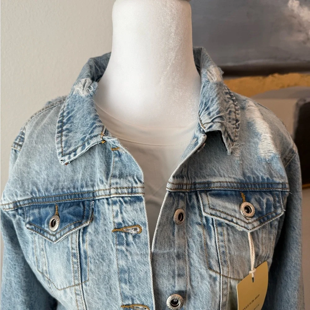Denim Jacket with Black Printed Satin Back Panel - Picture 5 of 10